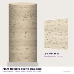 MCM Flexible Soft Stone Cladding - Travertine Texture, 2-3 mm, Bendable, Class A Fire — thumbnail